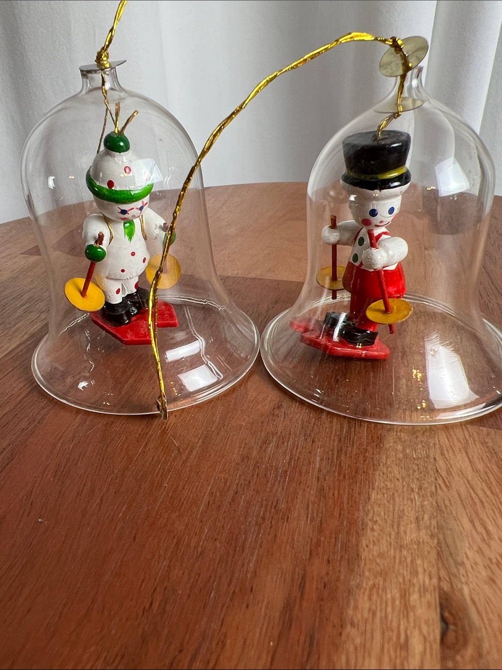 Vintage Christmas Schmid glass bells with wooden ornaments